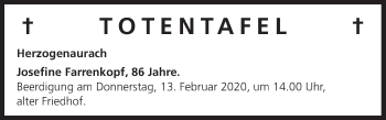 Anzeige von Totentafel vom 11.02.2020 von MGO