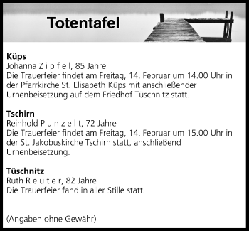 Anzeige von Totentafel vom 14.02.2020 von MGO