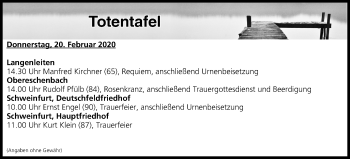 Anzeige von Totentafel vom 20.02.2020 von MGO