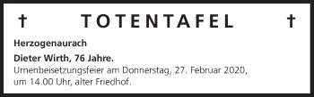 Anzeige von Totentafel vom 22.02.2020 von MGO