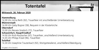 Anzeige von Totentafel vom 26.02.2020 von MGO