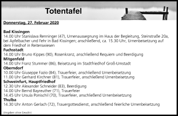 Anzeige von Totentafel vom 27.02.2020 von MGO