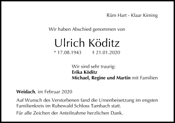 Anzeige von Ulrich Köditz von MGO