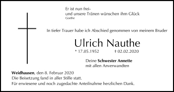 Anzeige von Ulrich Nauthe von MGO