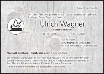 Anzeige von Ulrich Wagner von MGO