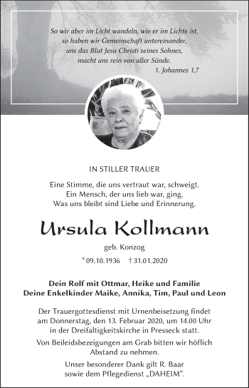 Anzeige von Uptsula Kollmann von MGO