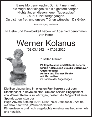 Anzeige von Werner Kolanus von MGO