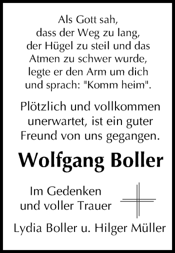 Anzeige von Wolfgang Boller von MGO