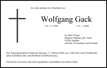 Anzeige von Wolfgang Gack von MGO