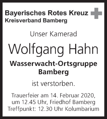 Anzeige von Wolfgang Hahn von MGO