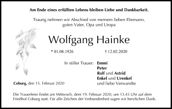 Anzeige von Wolfgang Hainke von MGO