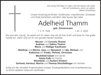 Anzeige von Adelheid Thamm von MGO