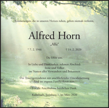 Anzeige von Alfred Horn von MGO