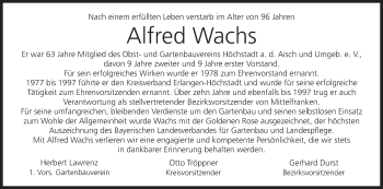 Anzeige von Alfred Wachs von MGO