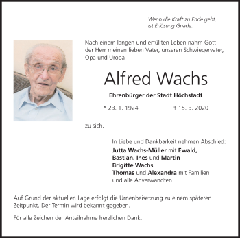 Anzeige von Alfred Wachs von MGO
