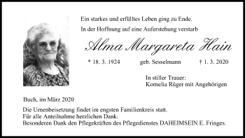 Anzeige von Alma Margareta Hain von MGO