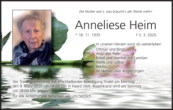 Anzeige von Anneliese Heim von MGO