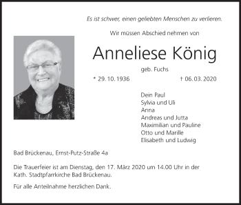 Anzeige von Anneliese König von MGO