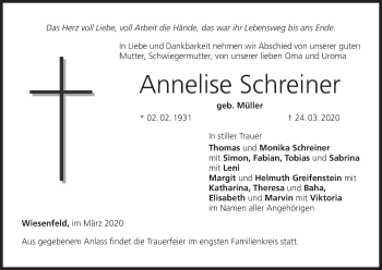 Anzeige von Annelise Schreiner von MGO