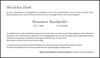 Anzeige von Annemarie Raschpichler von MGO