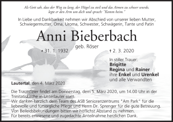 Anzeige von Anni Bieberbach von MGO