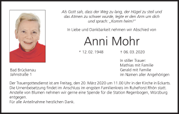 Anzeige von Anni Mohr von MGO