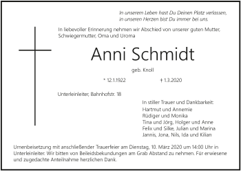 Anzeige von Anni Schmidt von MGO