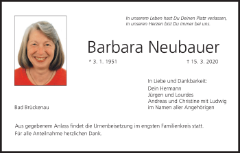 Anzeige von Barbara Neubauer von MGO