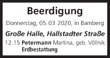 Anzeige von Beerdigungen vom 05.03.2020 von MGO