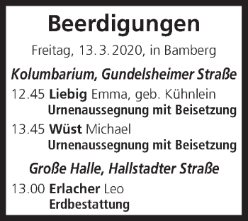 Anzeige von Beerdigungen vom 13.03.2020 von MGO