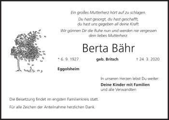 Anzeige von Berta Bähr von MGO
