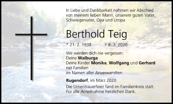 Anzeige von Berthold Teig von MGO