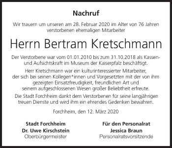 Anzeige von Bertram Kretschmann von MGO