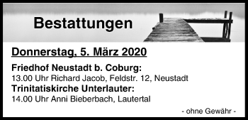 Anzeige von Bestattungen vom 05.03.2020 von MGO