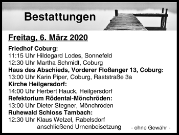 Anzeige von Bestattungen vom 06.03.2020 von MGO