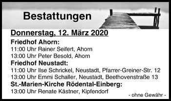 Anzeige von Bestattungen vom 12.03.2020 von MGO