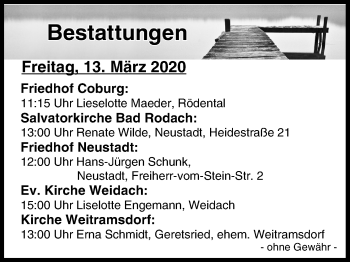 Anzeige von Bestattungen vom 13.03.2020 von MGO