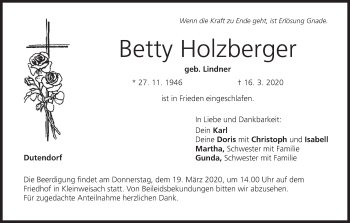 Anzeige von Betty Holzberger von MGO