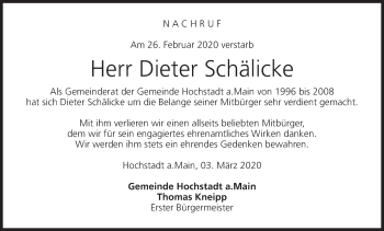 Anzeige von Dieter Schälicke von MGO