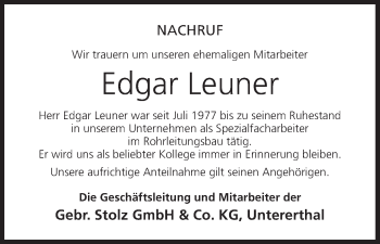 Anzeige von Edgar Leuner von MGO