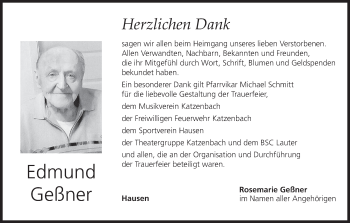 Anzeige von Edmund Geßner von MGO