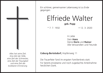 Anzeige von Elfriede Walter von MGO