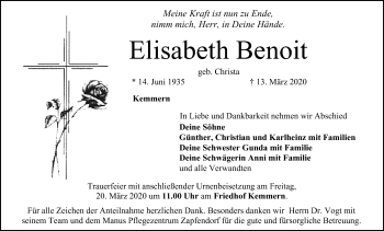 Anzeige von Elisabeth Benoit von MGO