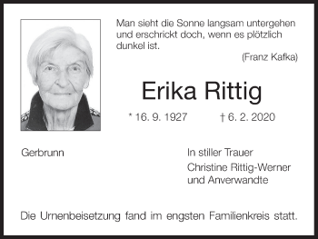 Anzeige von Erika Rittig von MGO