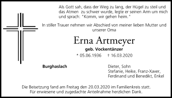 Anzeige von Erna Artmeyer von MGO