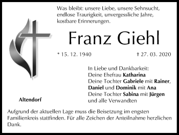 Anzeige von Franz Giehl von MGO