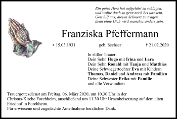 Anzeige von Franziska Pfeffermann von MGO