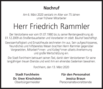 Anzeige von Friedrich Rammler von MGO