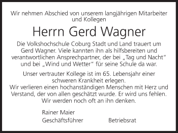 Anzeige von Gerd Wagner von MGO