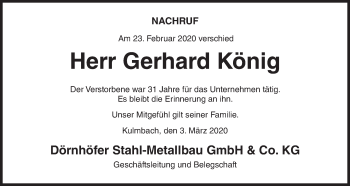 Anzeige von Gerhard König von MGO